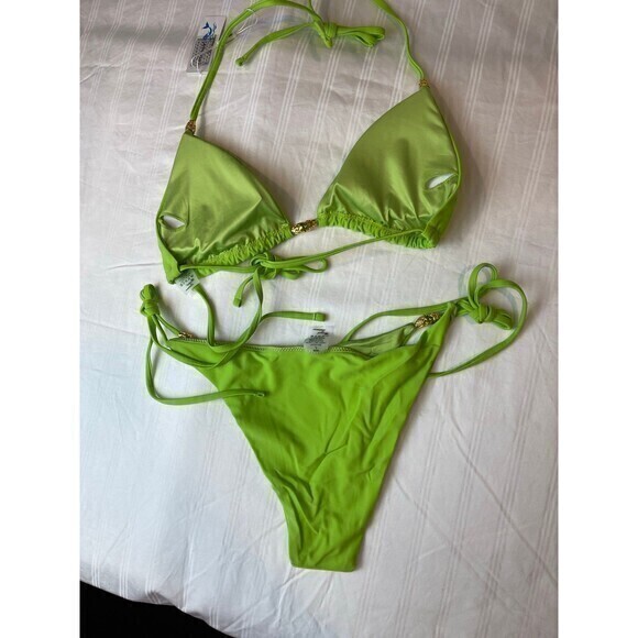 Mermaid Swimwear Double Ring Ornaments Green 2 Piece Bikini Size Large RefN03 - Picture 7 of 8